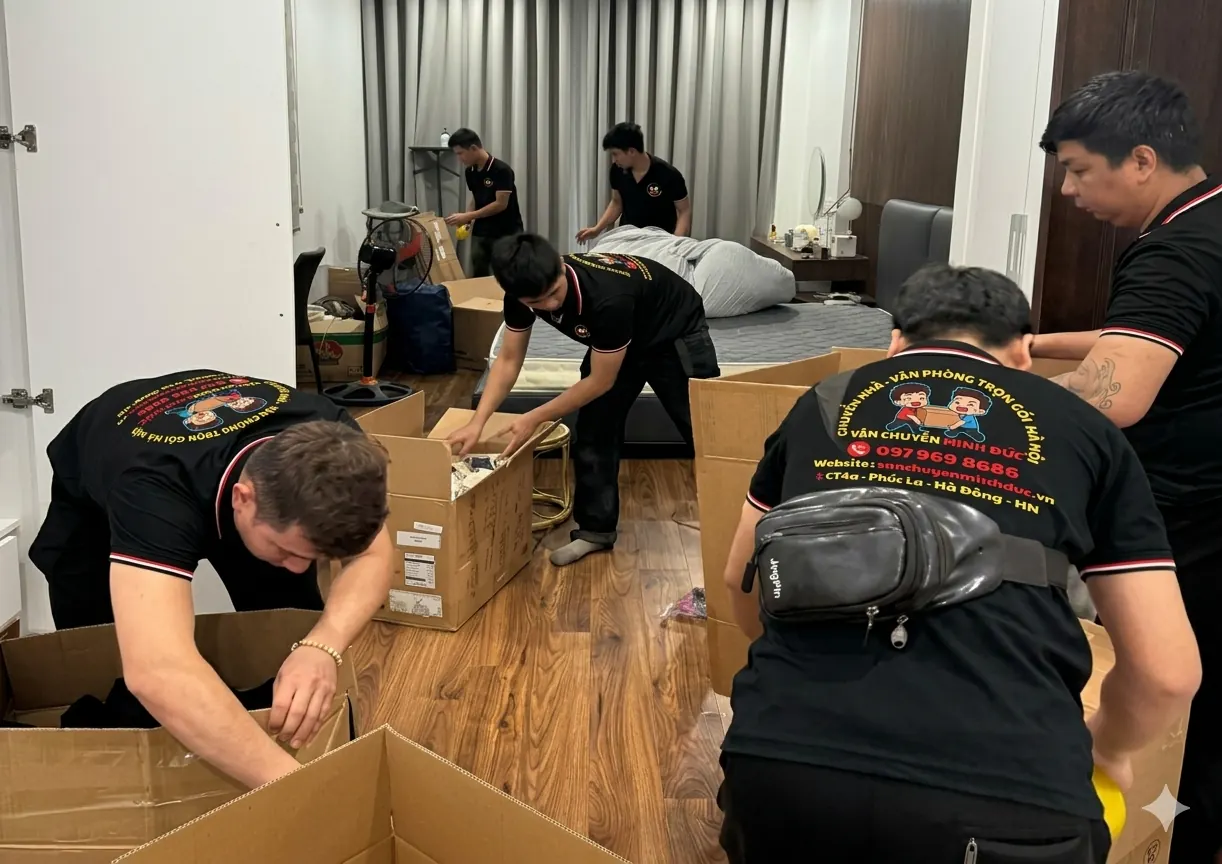 Đóng gói đồ đạc gia đình trong căn hộ